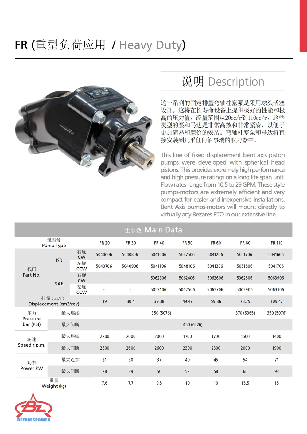 FR 系列重型斜轴柱塞泵 — 技术资料 1